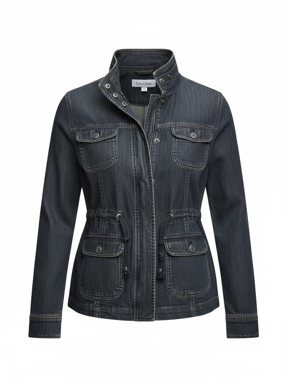 Calvin Klein Women's Black-Trim Dark Denim Cinch Jacket